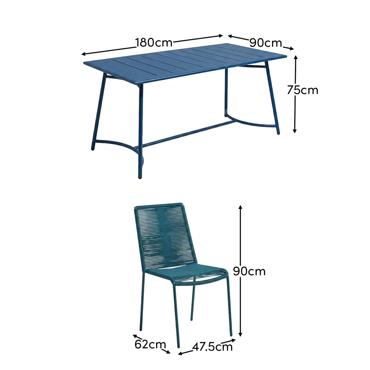 Wilder 6 Seater Blue Garden Dining Set with Ryder Teal Chairs - Laura James