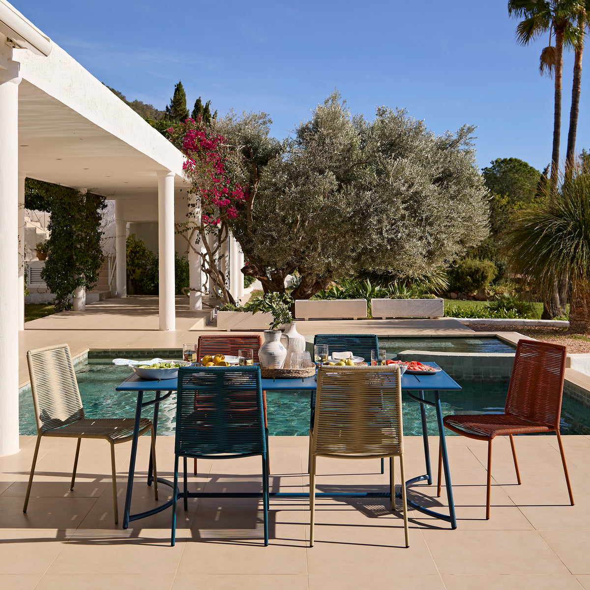 Wilder 6 Seater Blue Dining Table Set with Ryder Chairs - Laura James