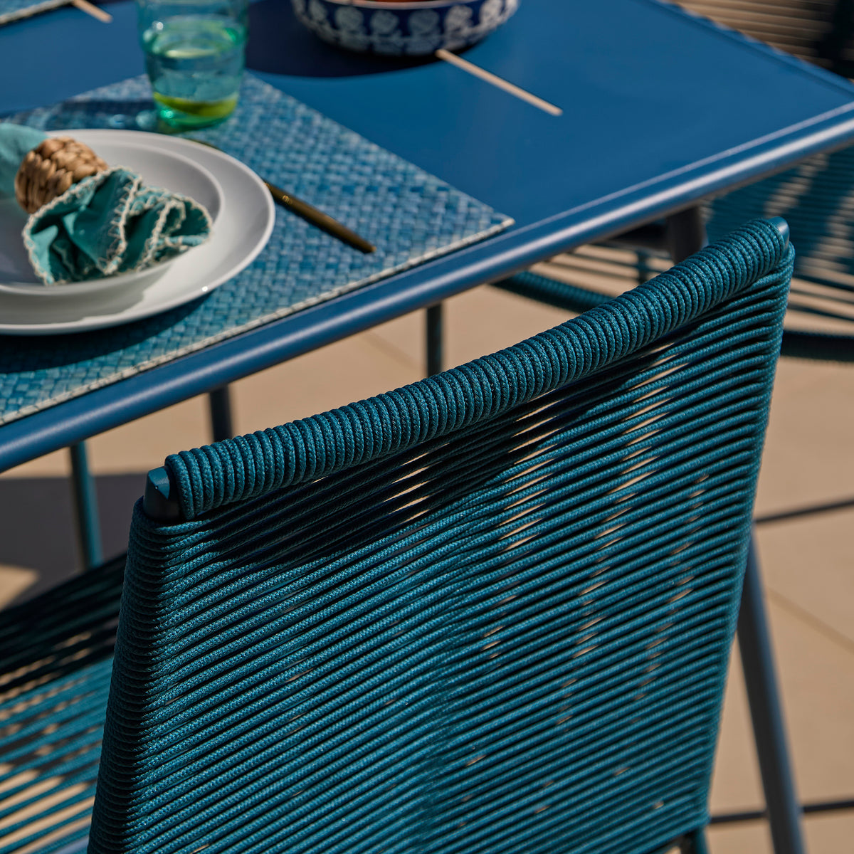 Wilder 6 Seater Blue Dining Table Set with Ryder Chairs - Laura James