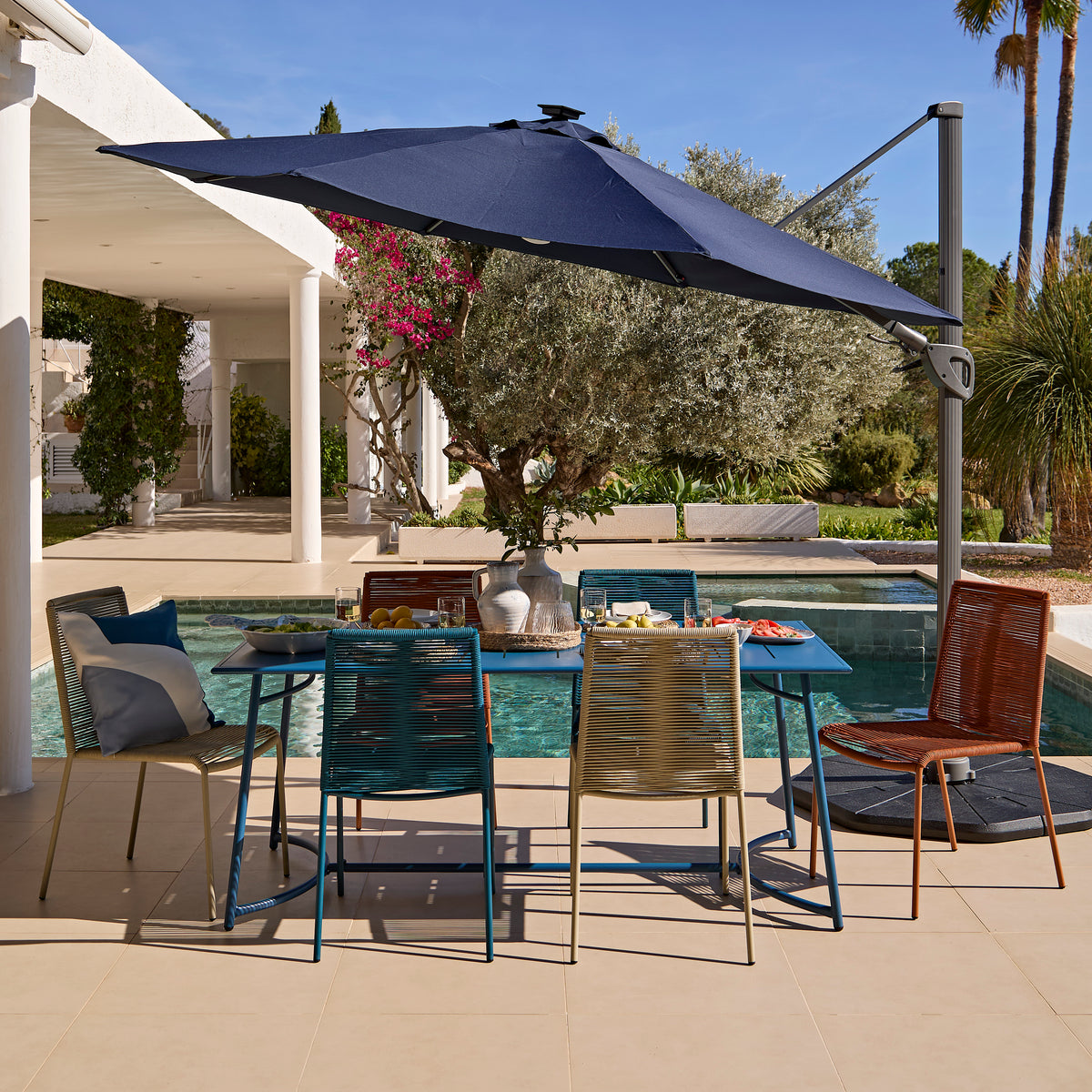 Wilder 6 Seater Blue Dining Table Set with Ryder Chairs - Laura James