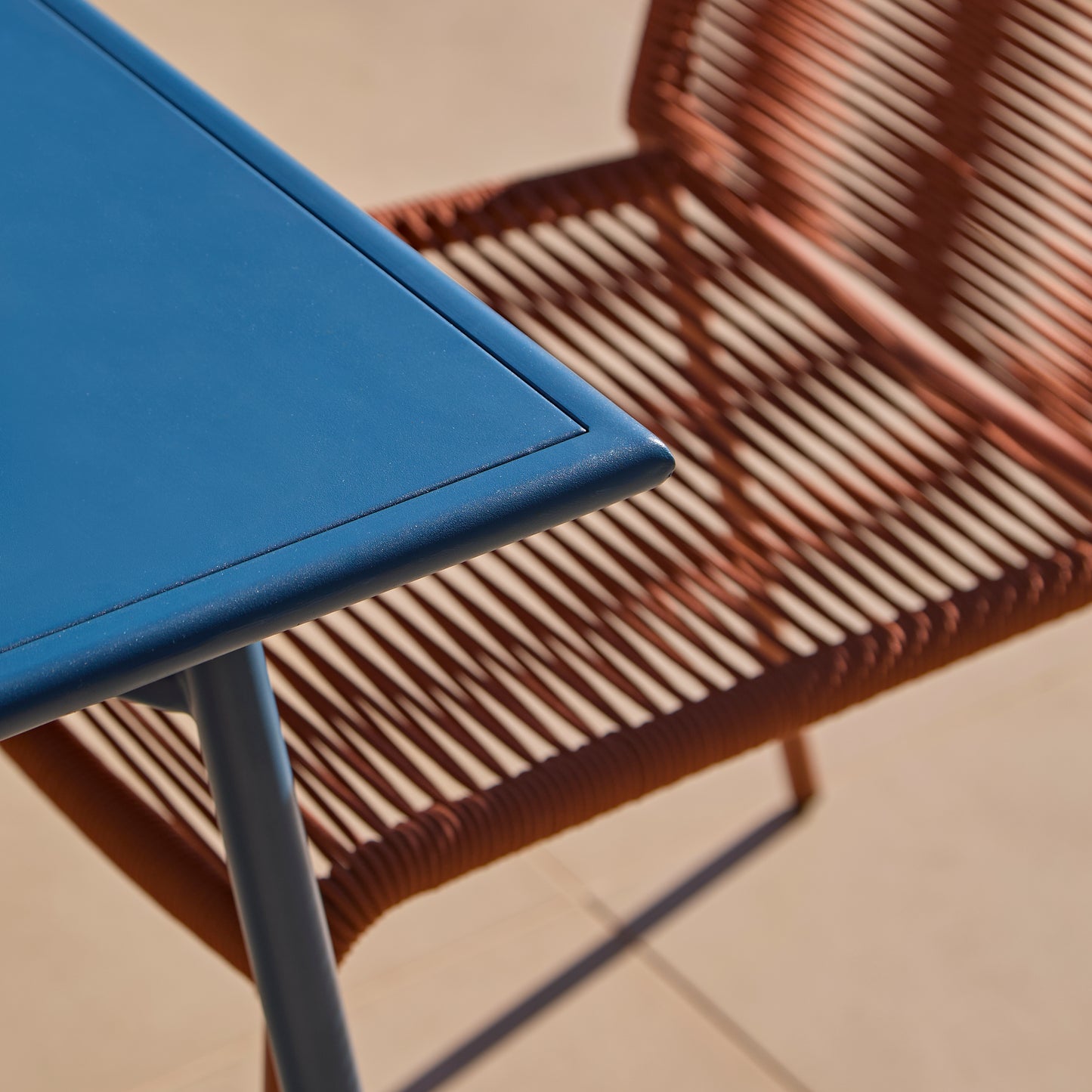 Wilder 6 Seater Blue Garden Dining Set with Ryder Burnt Orange Chairs - Laura James