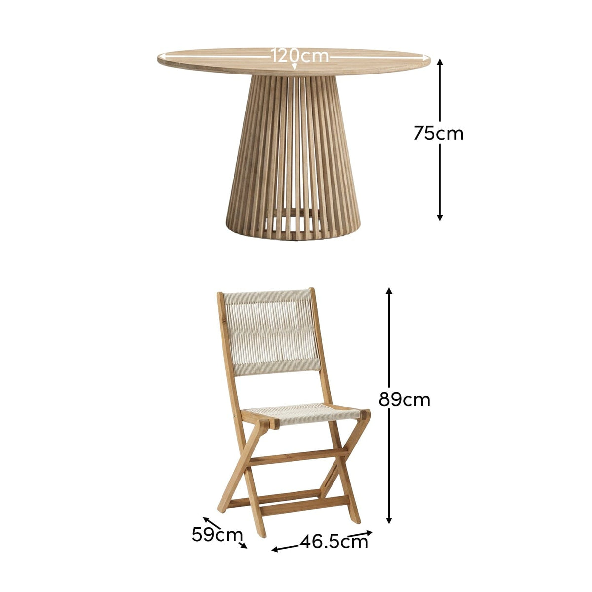 Willow 4 Seater White Acacia Round Garden Dining Set with Cove Beige Rope Chairs - Laura James