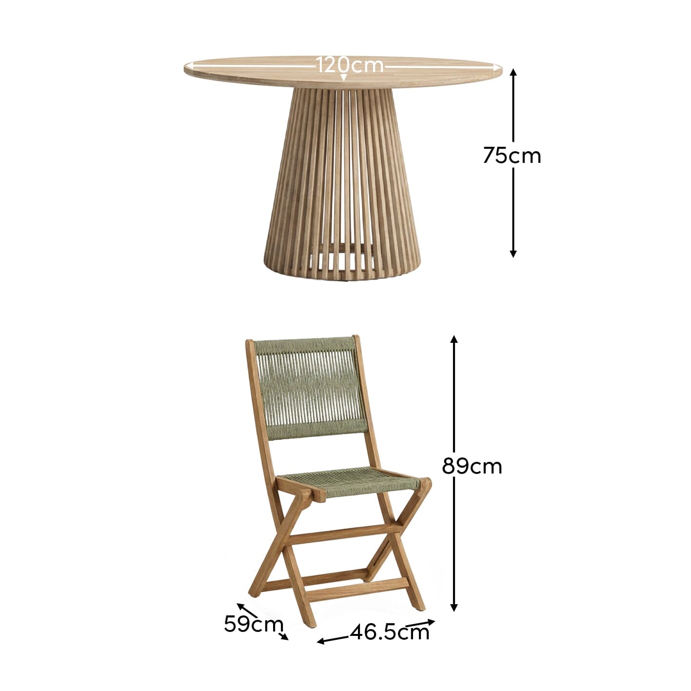 Willow 4 Seater White Acacia Round Garden Dining Set with Cove Green Rope Chairs - Laura James