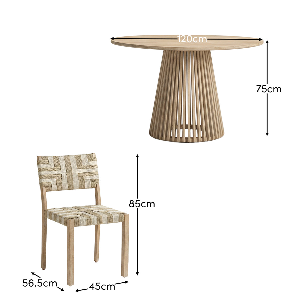 Willow 4 Seater Wooden Brushed Light Acacia Round Dining Set with Saffron Natural and Beige Chairs