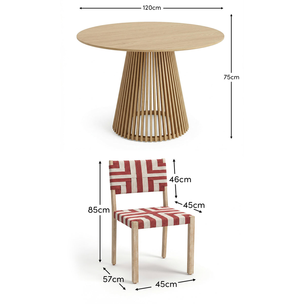 Willow 4 Seater Wooden Brushed Light Acacia Round Dining Set with Saffron Paprika and Beige Chairs - Laura James