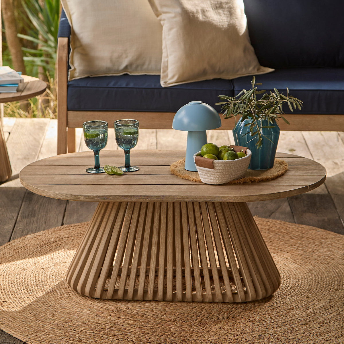 Willow Oval Garden Coffee Table - Brushed Light Acacia - Laura James