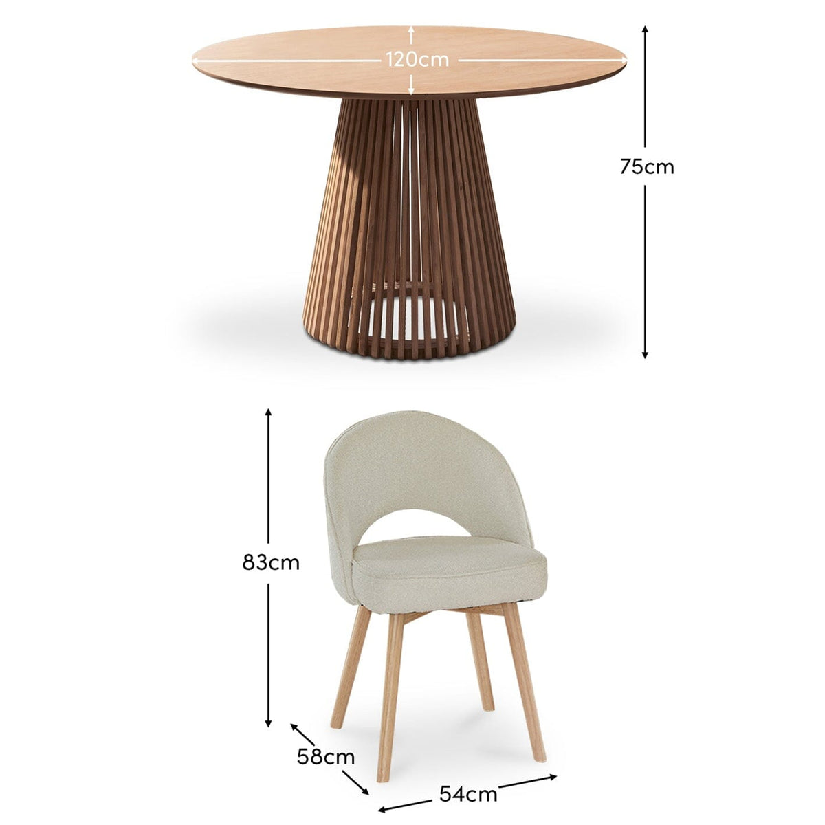 Willow Whitewash Round 4 Seater with Marilyn Boucle Dining Chairs with Whitewash Legs - Laura James