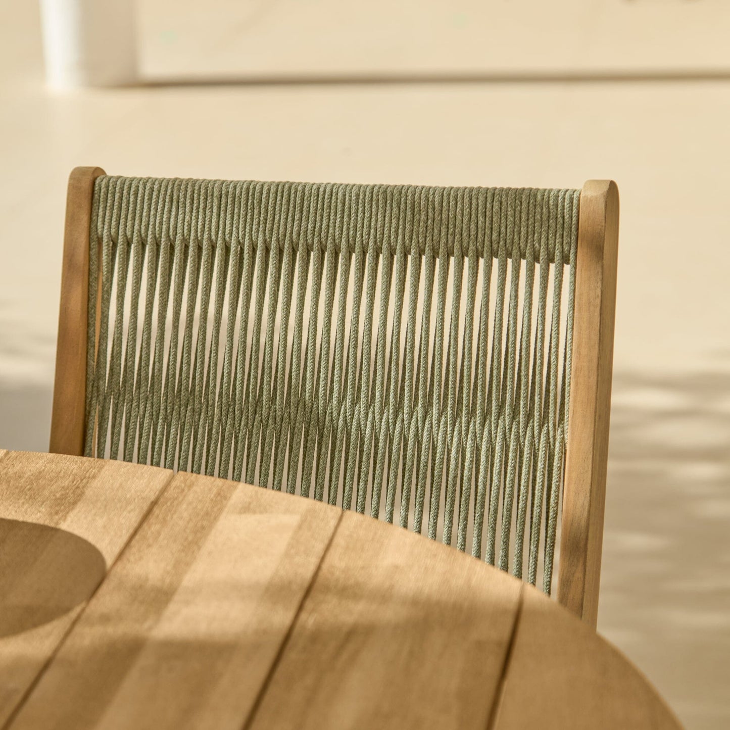 Willow 4 Seater White Acacia Round Garden Dining Set with Cove Green Rope Chairs - Laura James