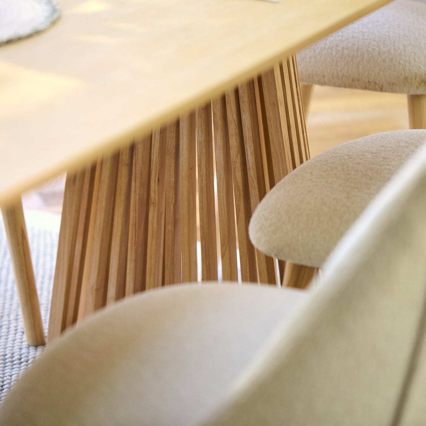 Willow Whitewash Oak Oval Dining Table with 6 Freya Boucle Dining Chairs - Laura James