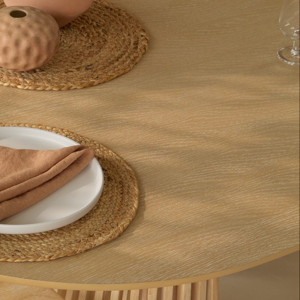 Amelia Extendable Whitewash Oval Dining Table Set - 6 Seater - Tilly Natural String Dining Chairs - Whitewash Oak Legs - Laura James