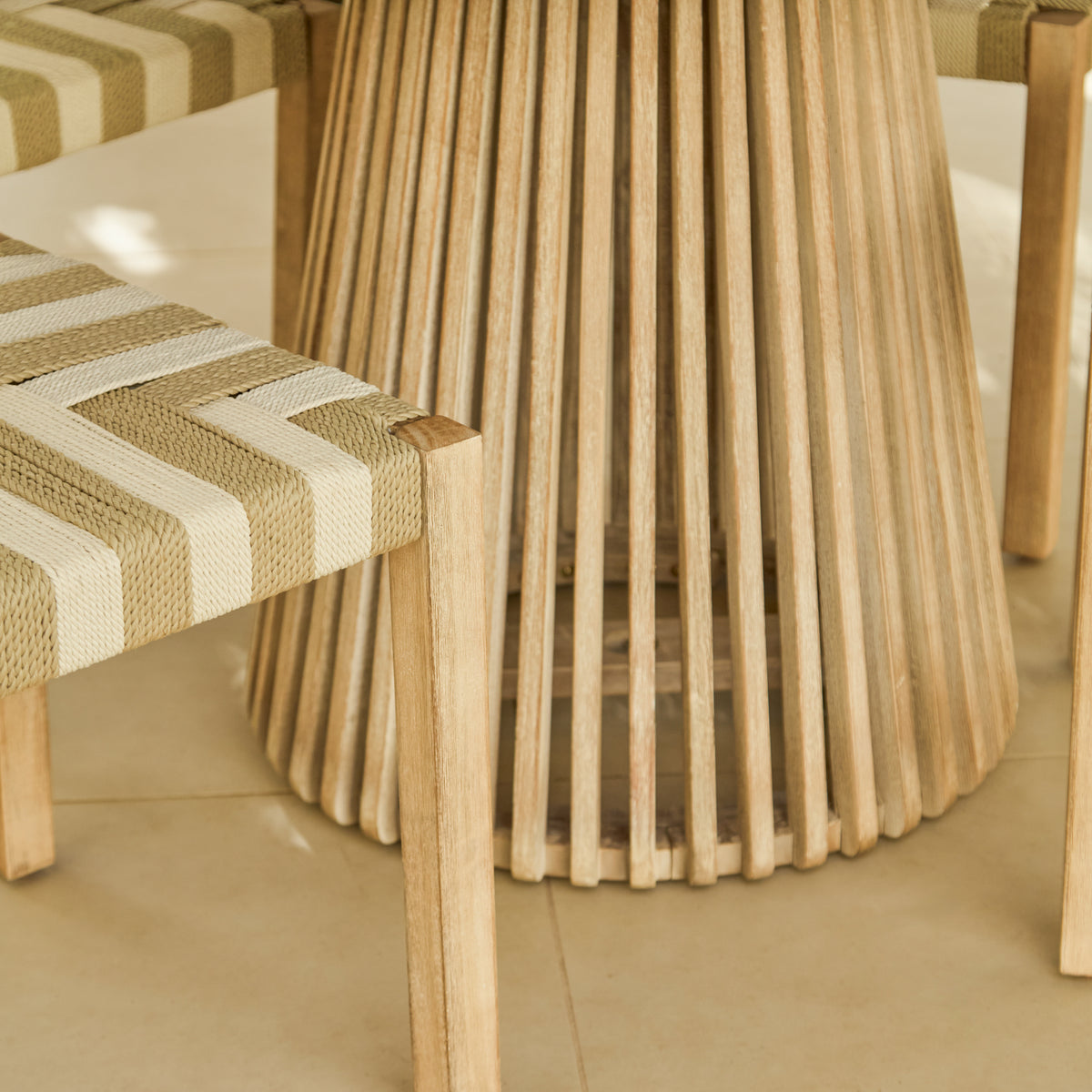 Willow 4 Seater Wooden Brushed Light Acacia Round Dining Set with Saffron Natural and Beige Chairs - Laura James