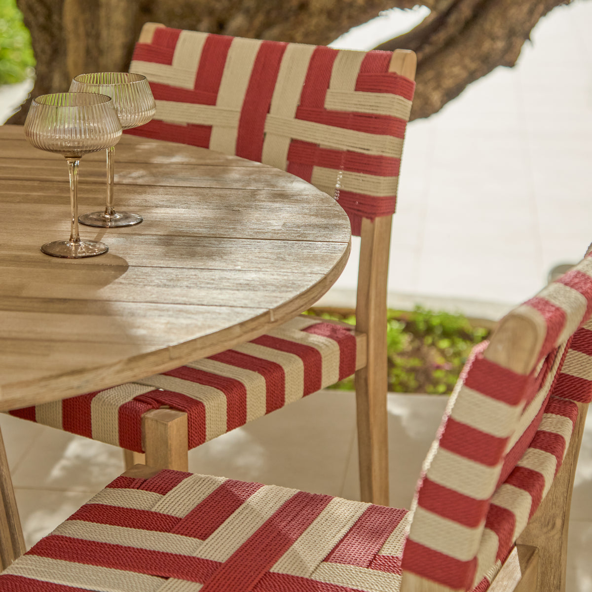 Willow 4 Seater Wooden Brushed Light Acacia Round Dining Set with Saffron Paprika and Beige Chairs - Laura James