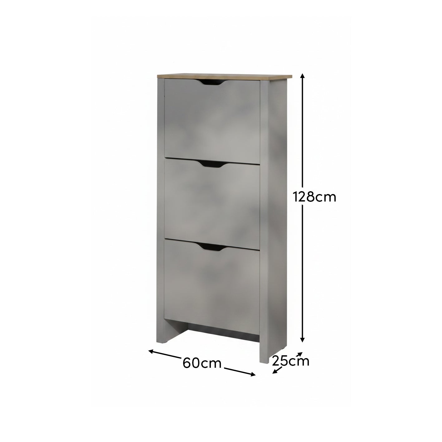 Windsor 60cm Three Door Shoe Cabinet - Pale Grey with Coastal Oak Top _ Laura James