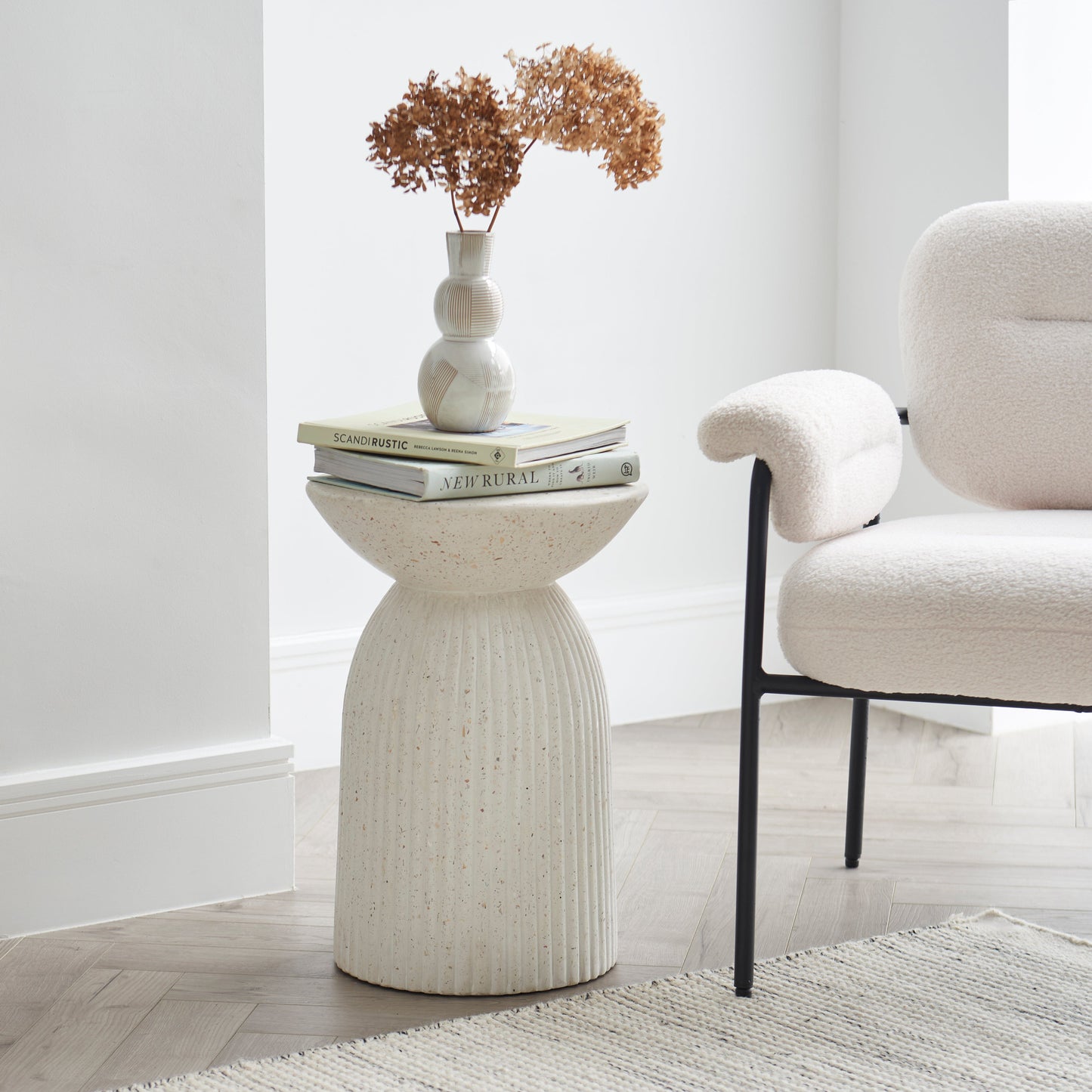 Zaliki Concrete Round Side Table - Pearl Terrazzo - Laura James