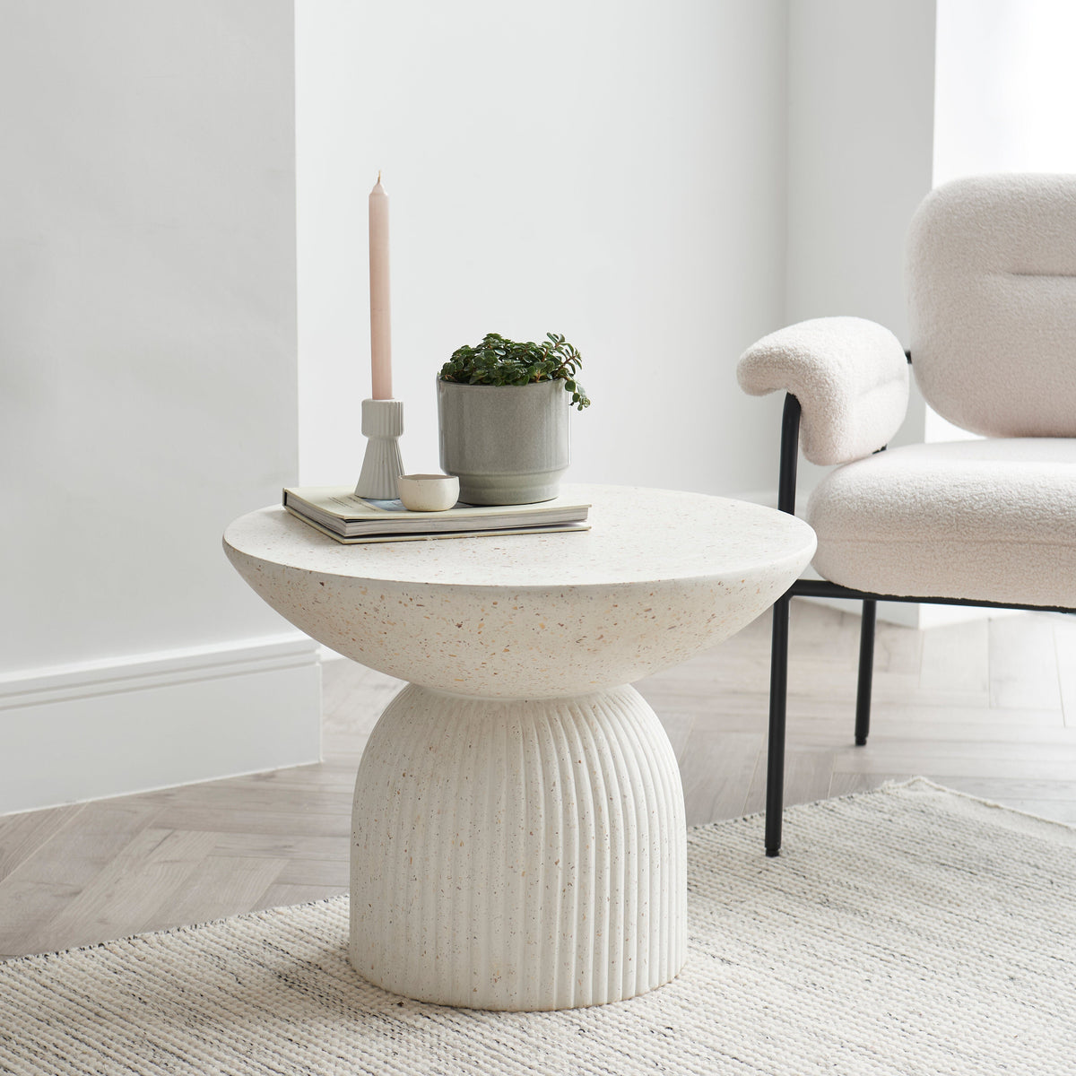Zaliki Concrete Round Side Table - Pearl Terrazzo - Laura James