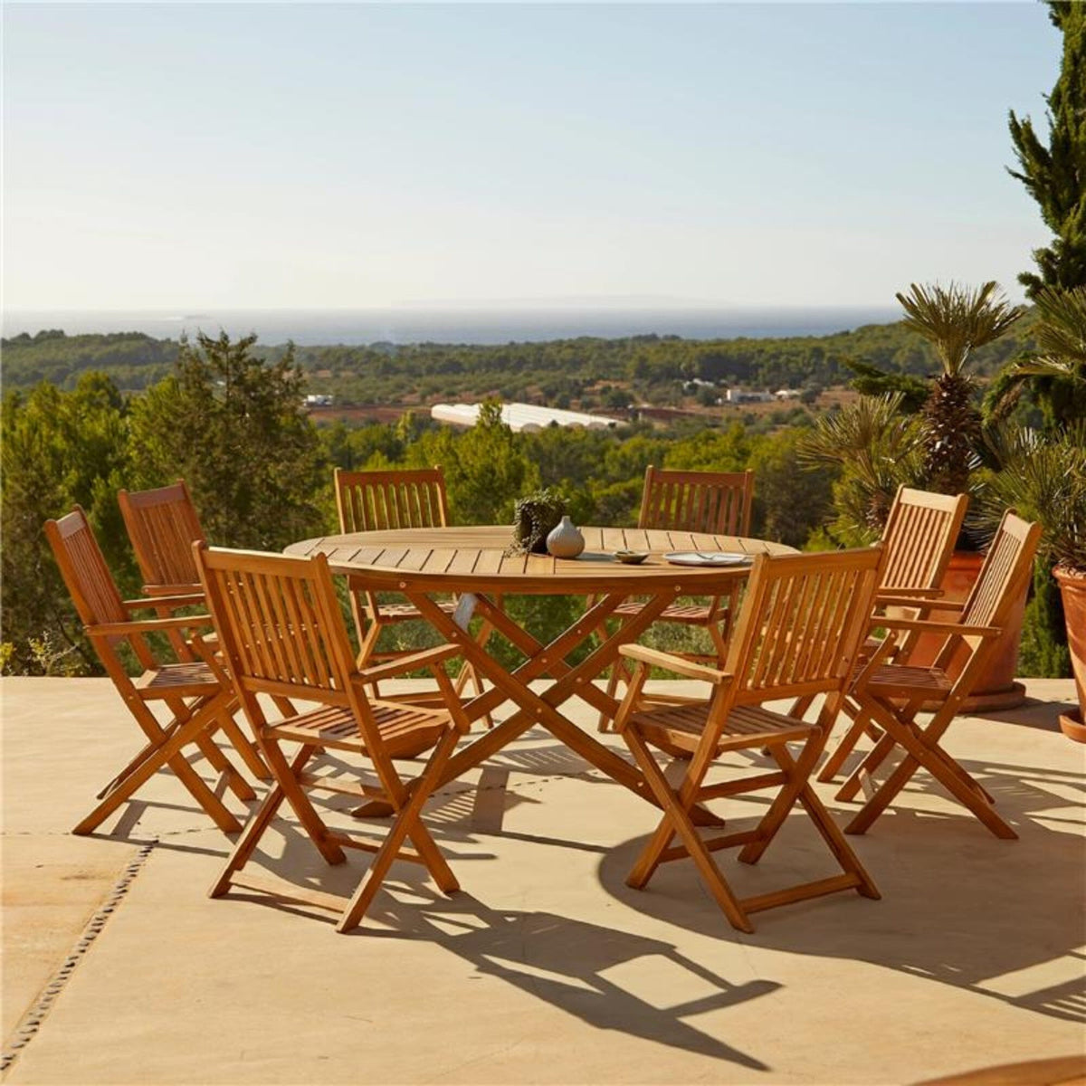 Ashby 8 Seater Wooden Round Garden Dining Set with Arms - 160cm - Laura James