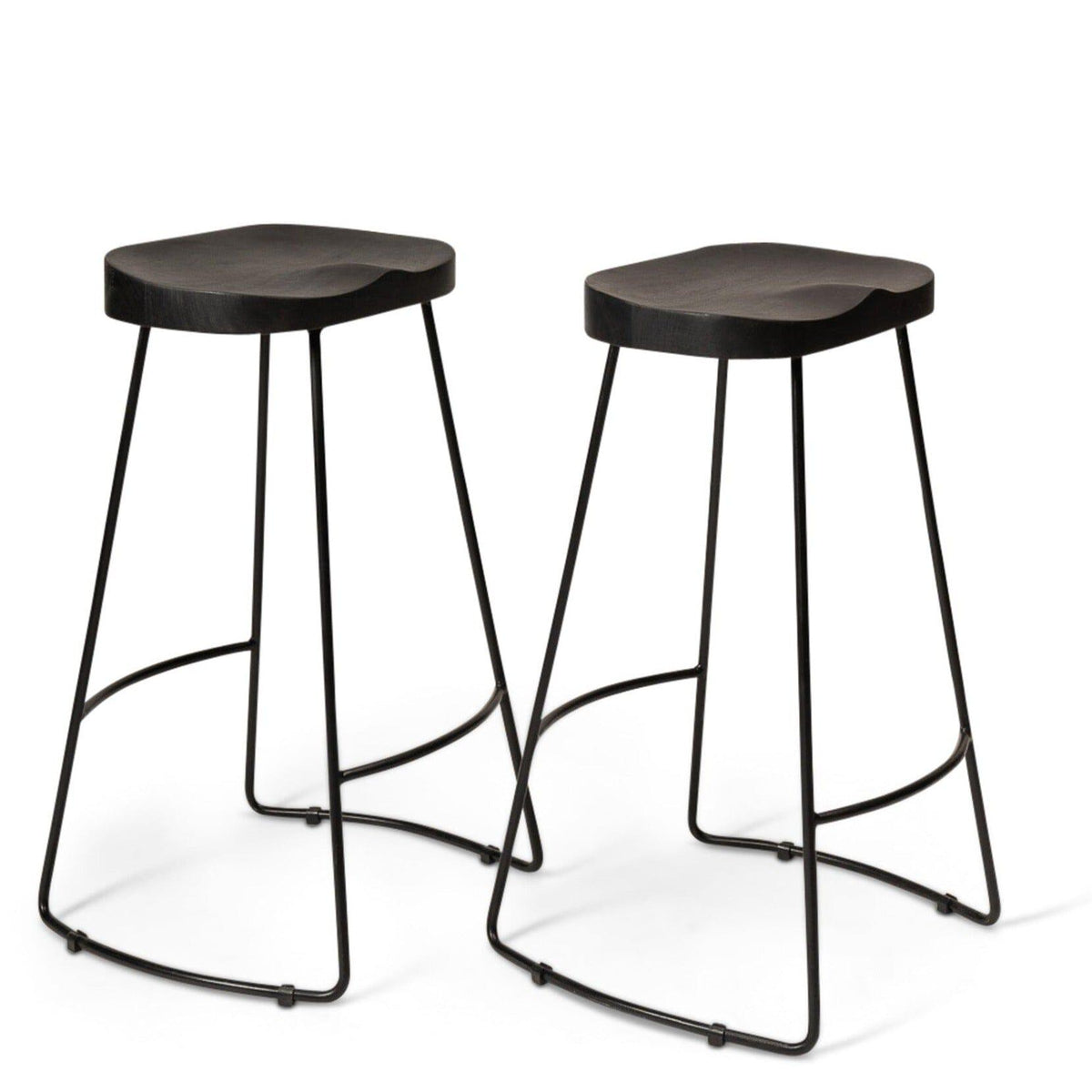 Aiden Black Mango Wood Backless Bar Stool - Set of 2