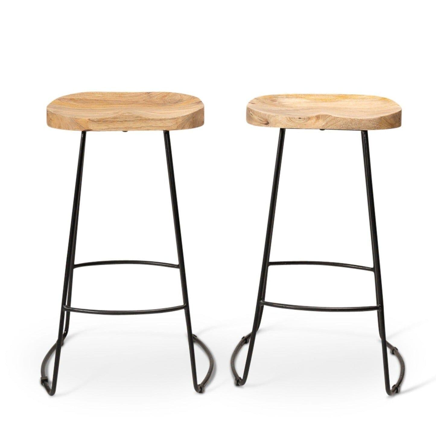 Aiden Natural Mango Wood Backless Bar Stool - Set of 2 - Laura James