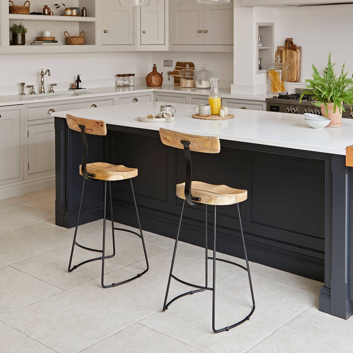 Aiden Natural Mango Wood Bar Stool - Set of 2 - Laura James