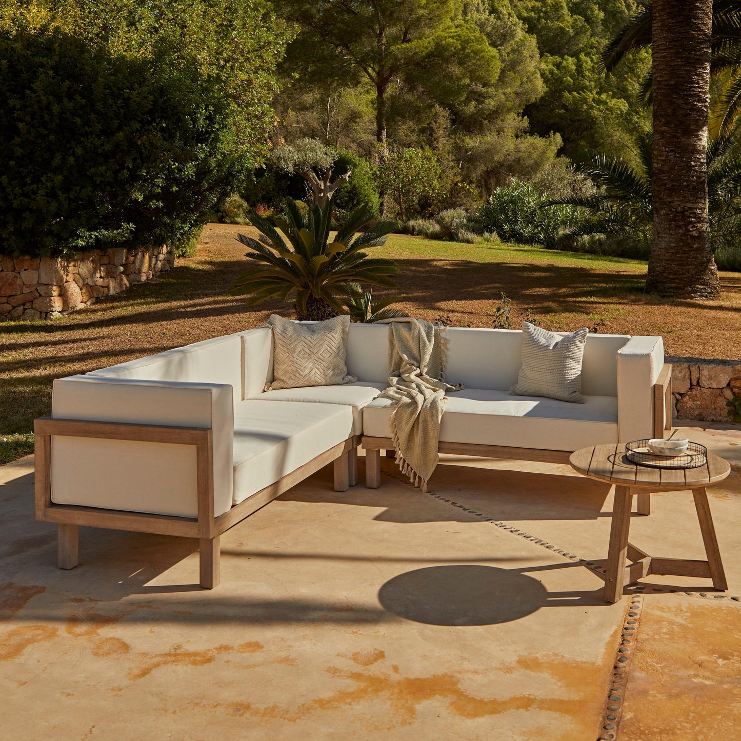 Akira Chunky Wood and Fabric Corner Sofa - Laura James
