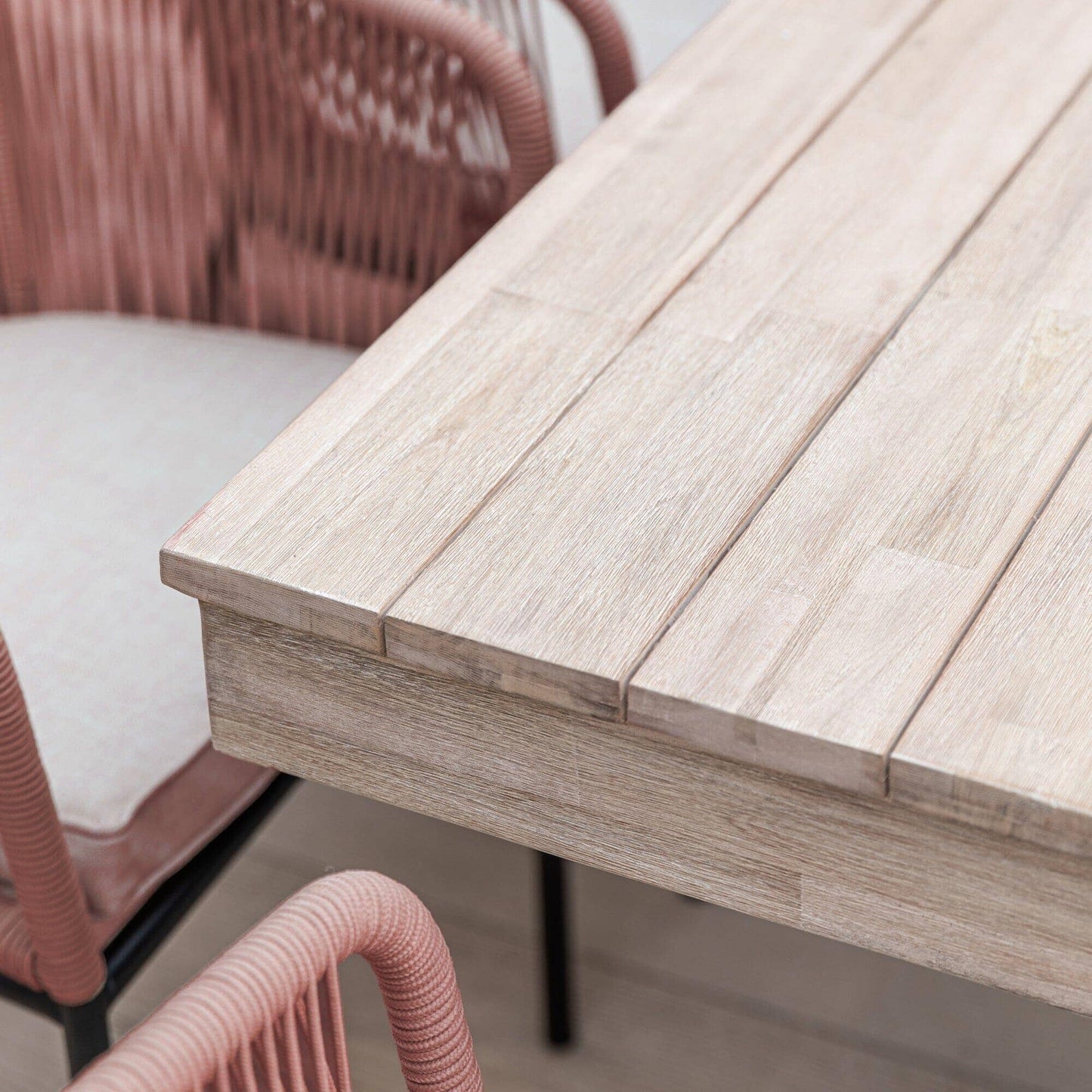 Amelia 4 Seater Natural Wood Black Legs Garden Dining Set - Hali Pink Chairs