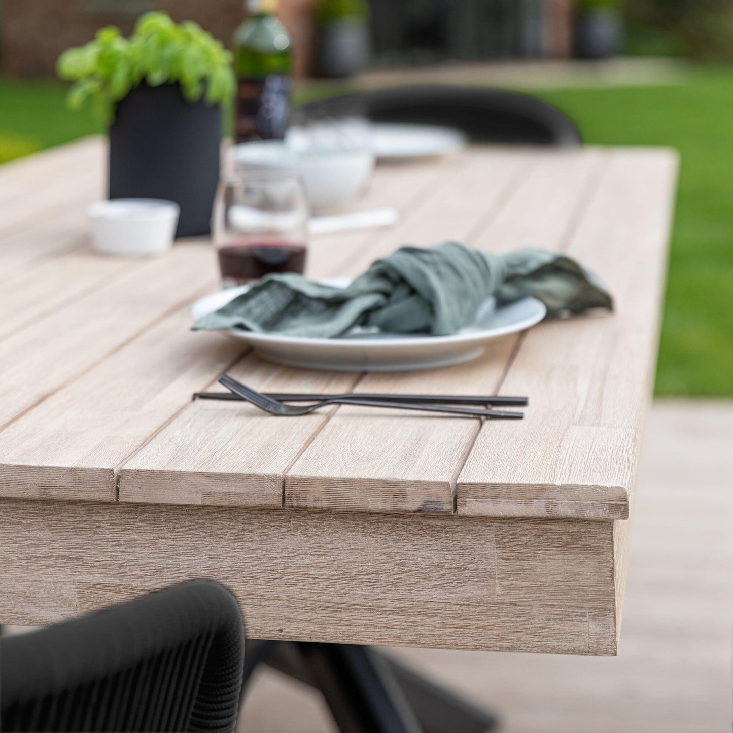 Amelia 6 Seater Whitewash Wood Black Legs Garden Dining Set - Hali Black Chairs - Laura James