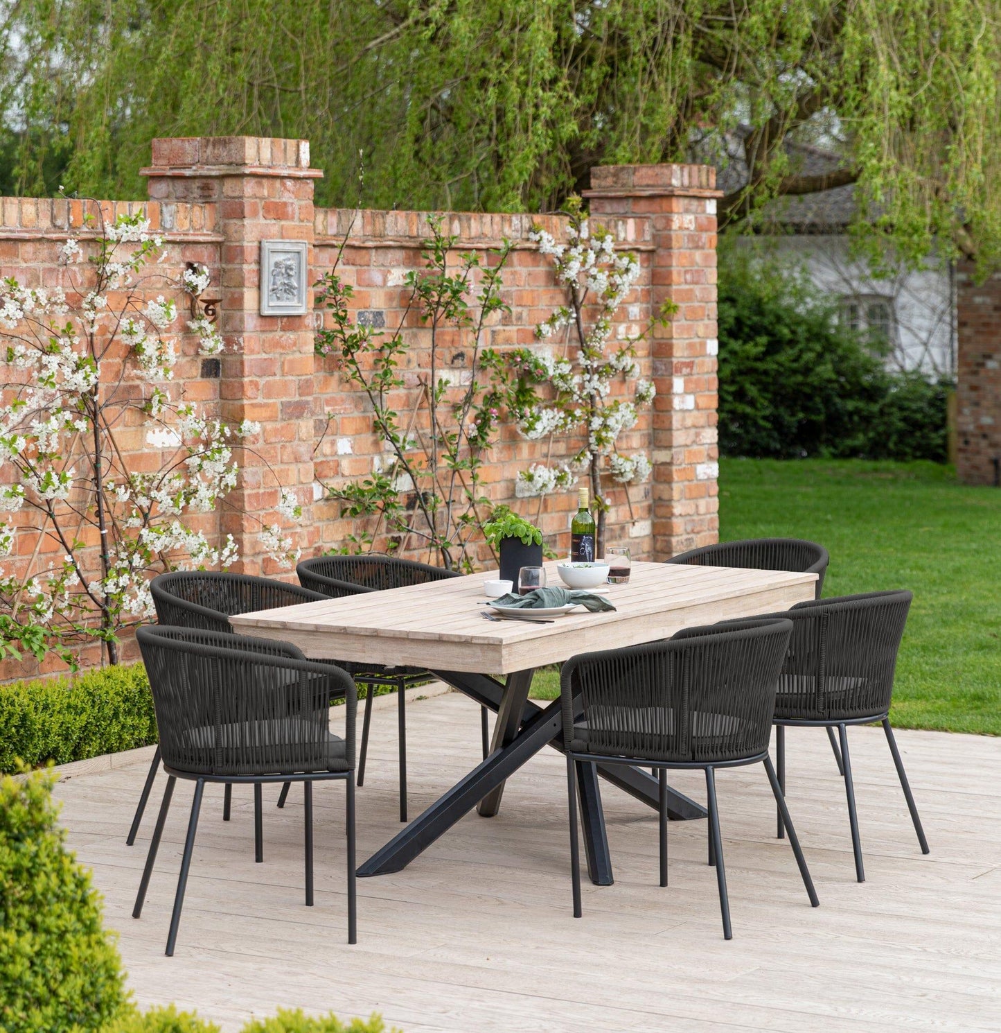 Amelia 6 Seater Whitewash Wood Black Legs Garden Dining Set - Hali Black Chairs - Laura James