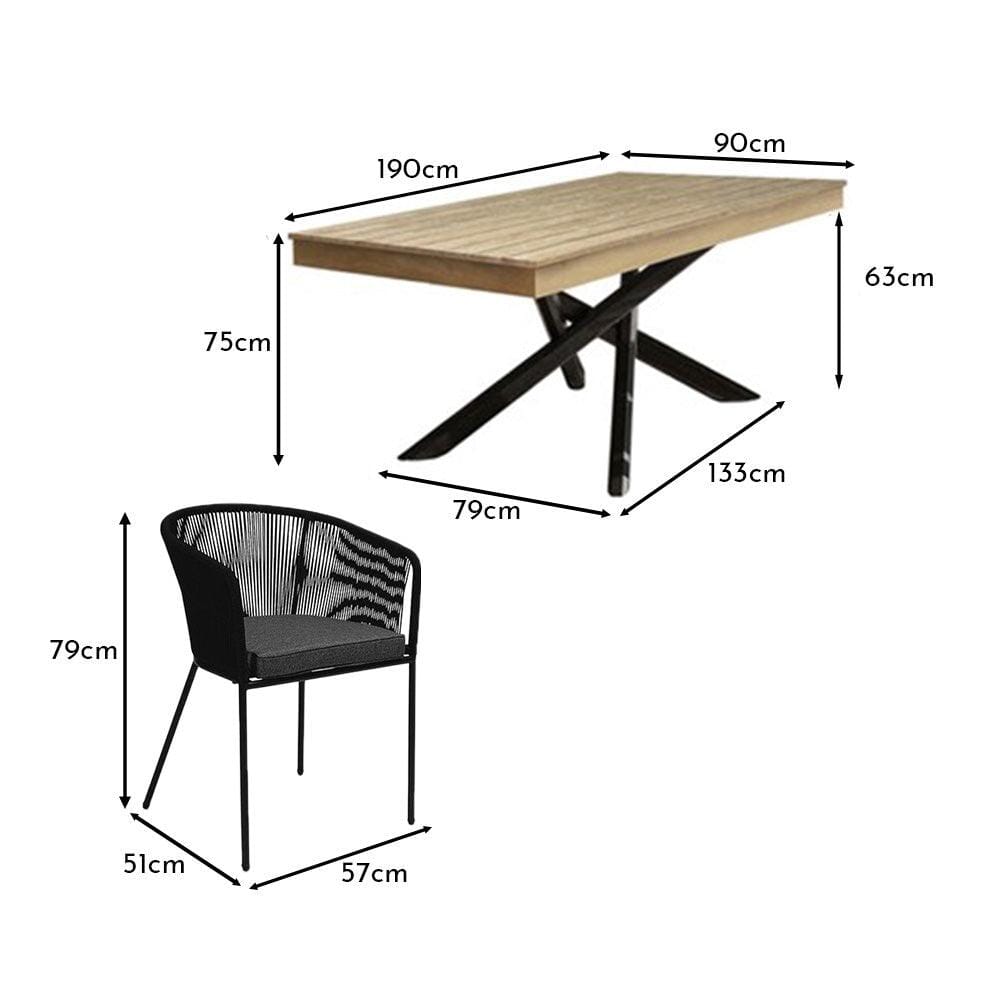 Amelia 6 Seater Whitewash Wood Black Legs Garden Dining Set - Hali Black Chairs - Laura James