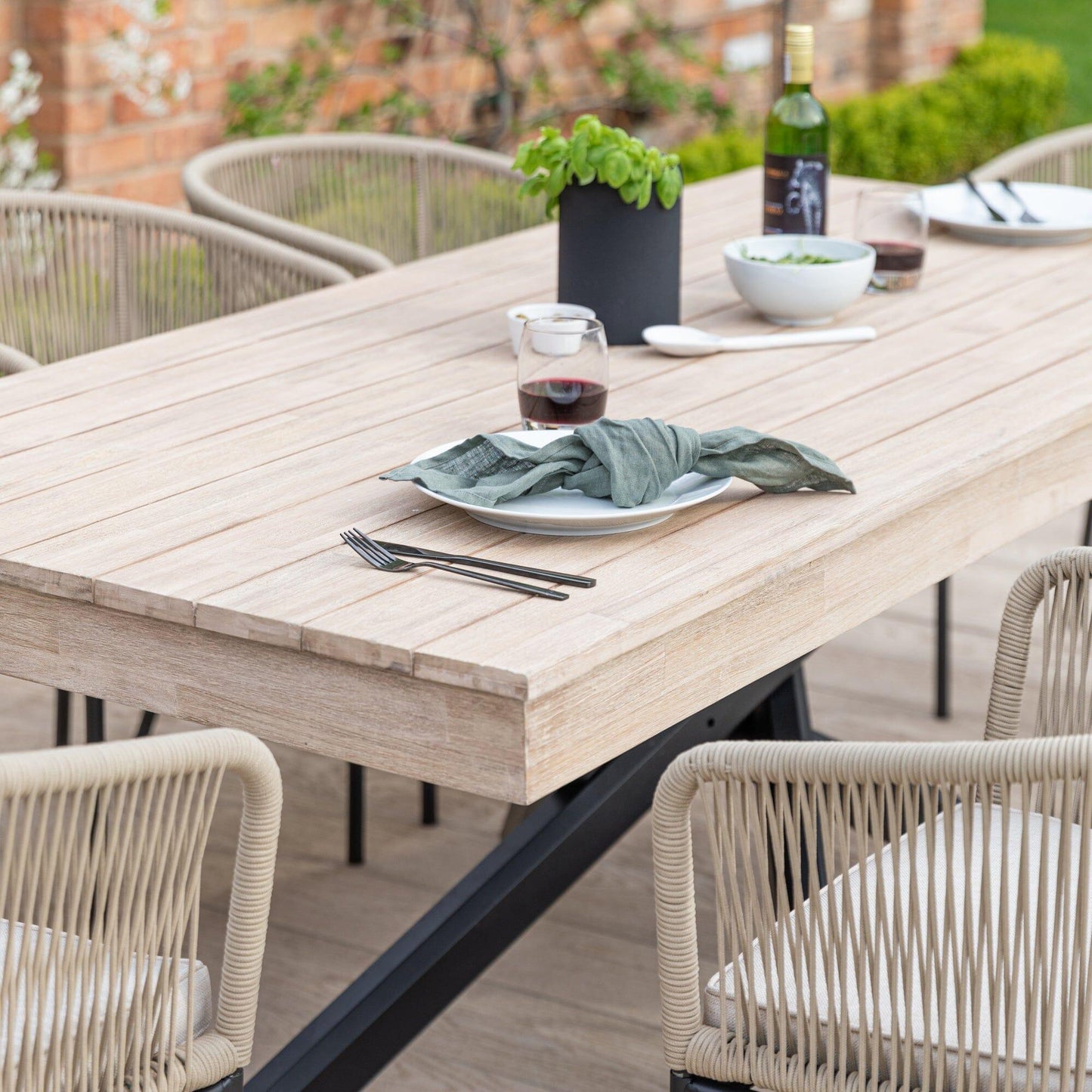 Amelia 8 Seater Whitewash Wood Black Legs Garden Dining Set - Hali Natural Chairs - Laura James