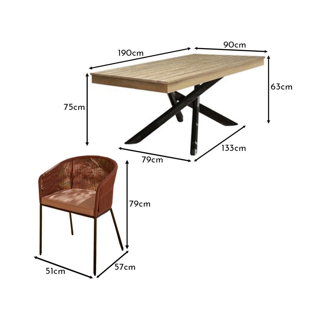 Amelia 8 Seater Whitewash Wood Black Legs Garden Dining Set - Hali Pink Chairs - Laura James