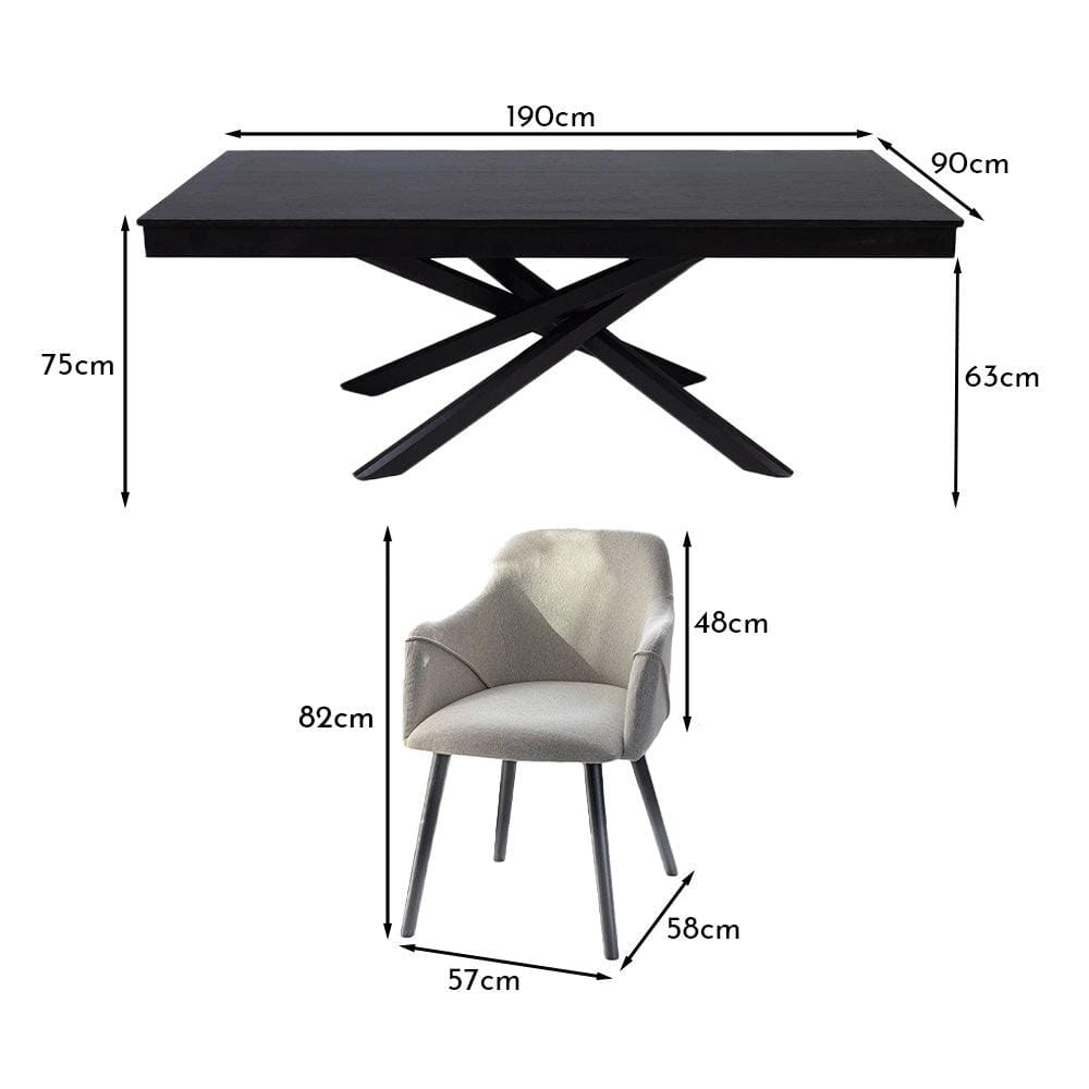 Amelia Black Dining Table Set - 6 Seater - Freya Oatmeal Carver Chairs With Black Legs - Laura James