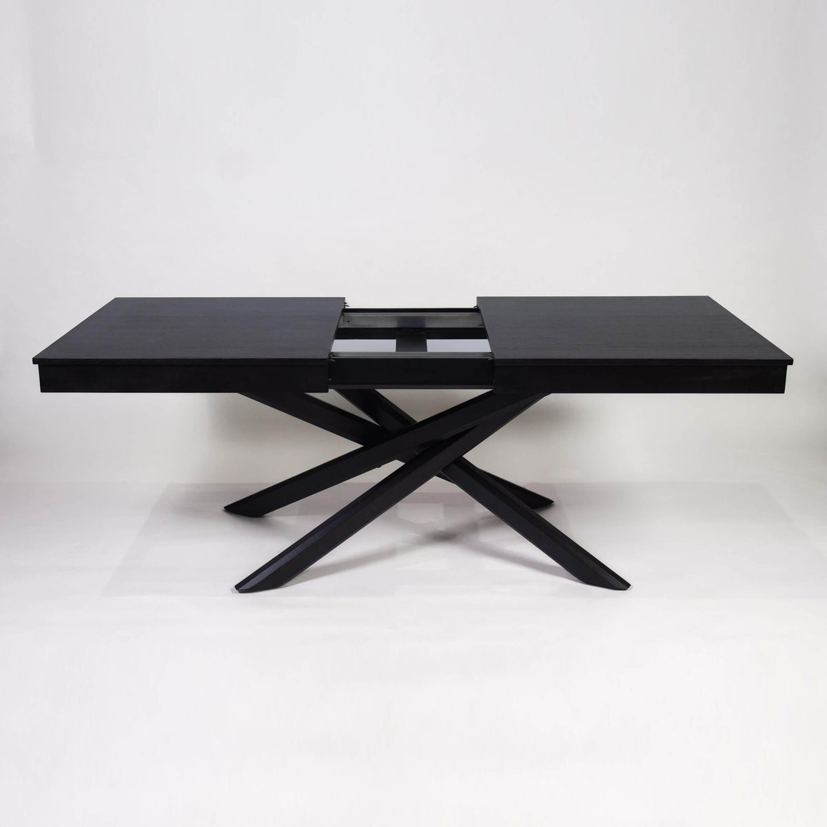 Amelia Extendable Black Dining Table Set - 6 Seater - Freya Oatmeal Dining Chairs With Black Legs