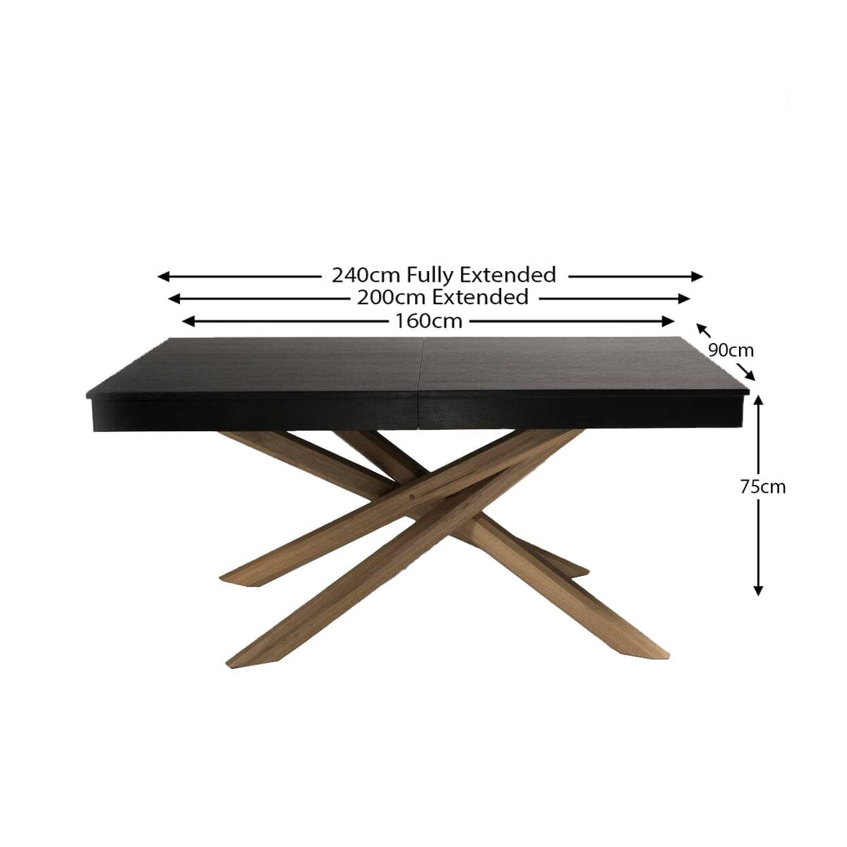 Amelia Black Wood Dining Table - Extendable - Oak Legs - Laura James