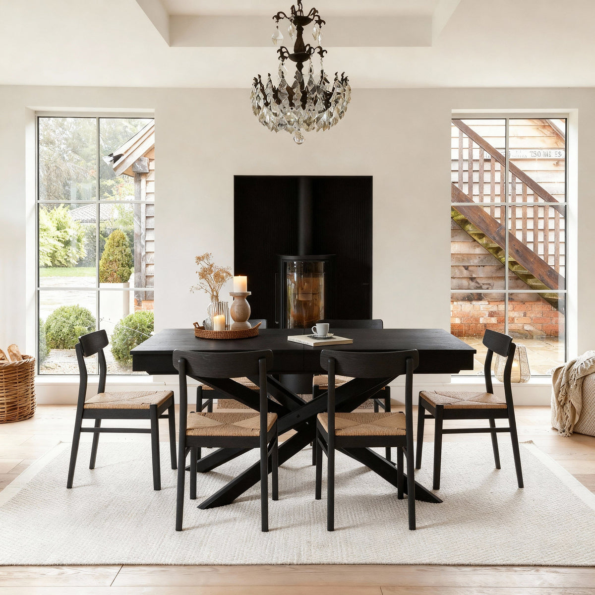Amelia Black Extending Dining Table Set - 6 Seater - Faye Wooden Black Dining Chairs Laura James