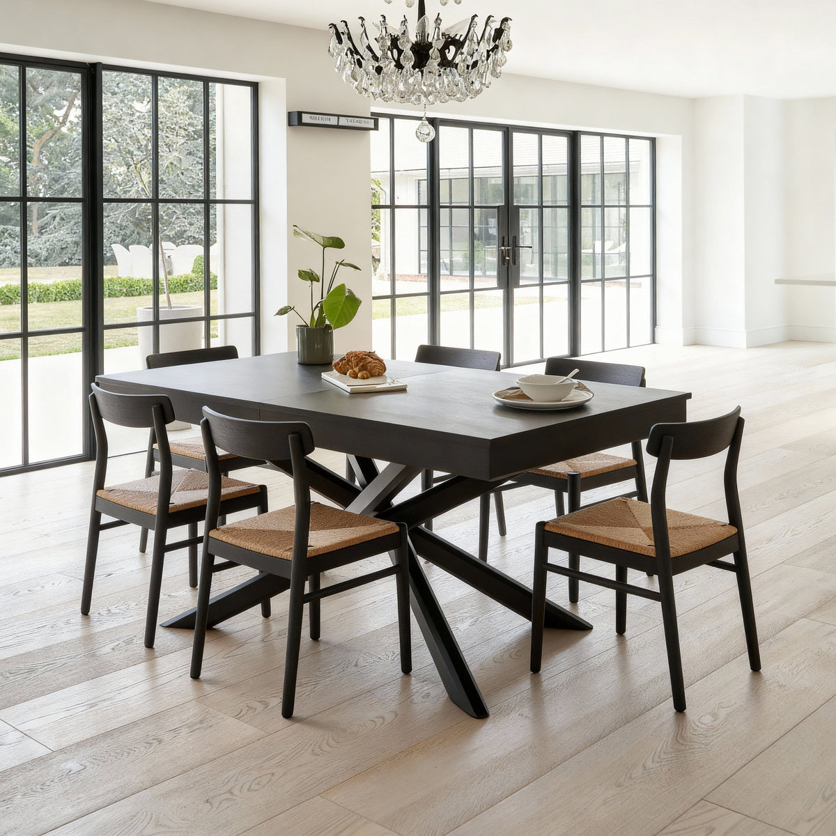 Amelia Black Extending Dining Table Set - 6 Seater - Faye Wooden Black Dining Chairs - Laura James