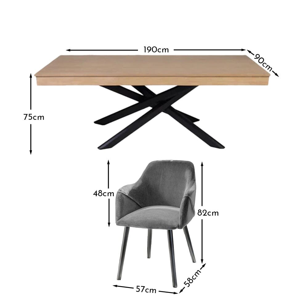 Amelia Whitewash Dining Table Set - 6 Seater - Freya Grey Carver Chairs - Black Legs