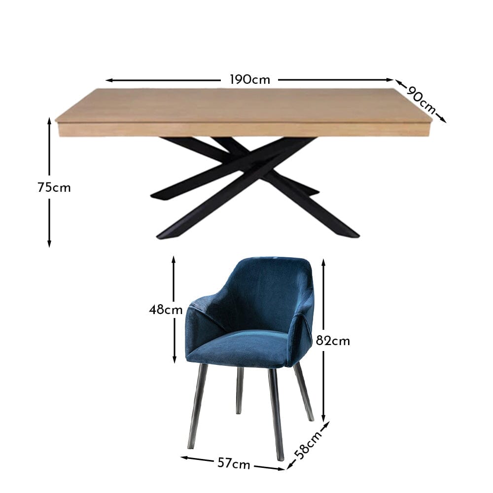 Amelia Whitewash Dining Table Set - 6 Seater - Freya Blue Carver Chairs - Black Legs
