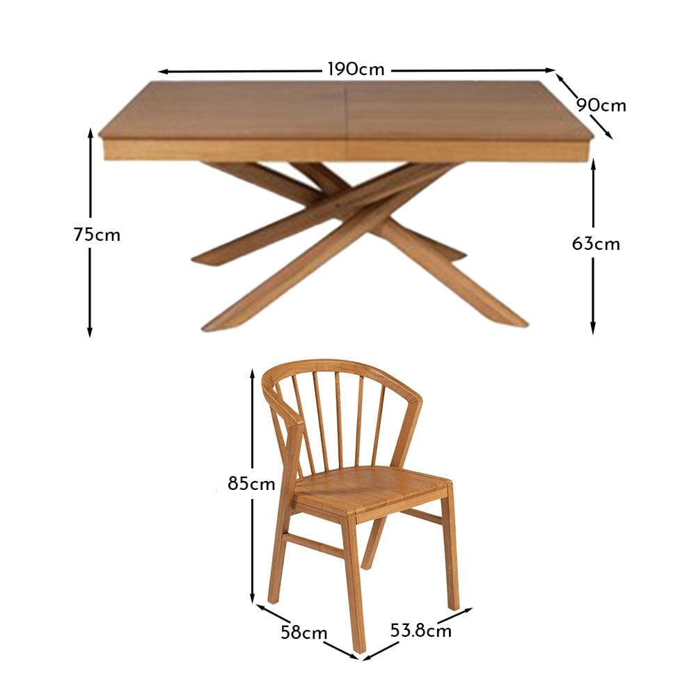 Amelia Oak Dining Table Set - 6 Seater - Oak Spindle Back Chairs
