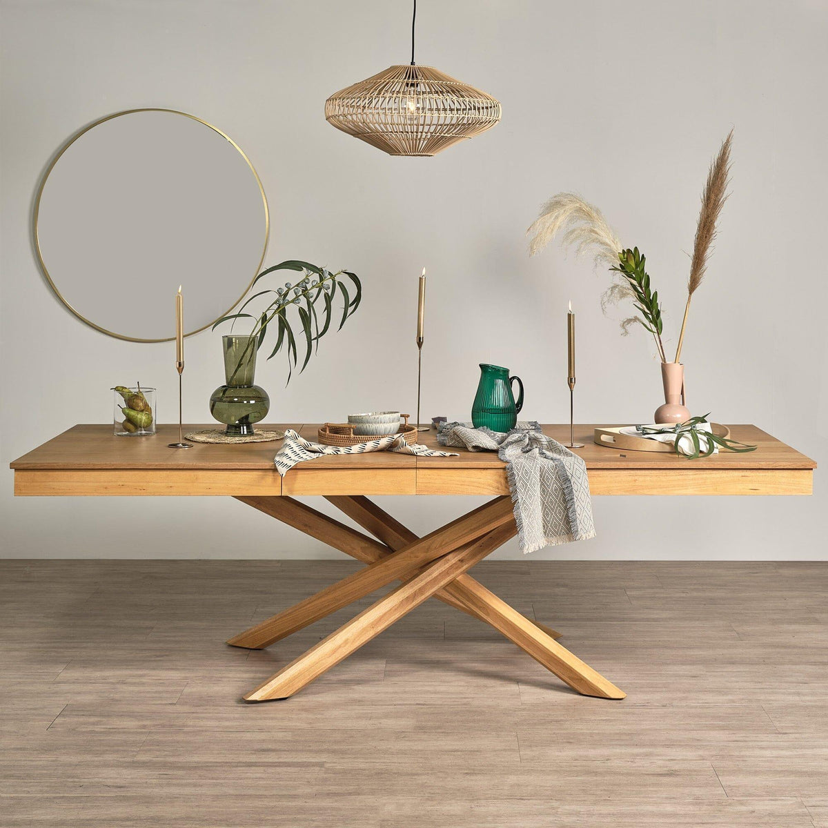 Amelia Oak Extending Dining Table Set - 6 Seater - Oak Armchairs
