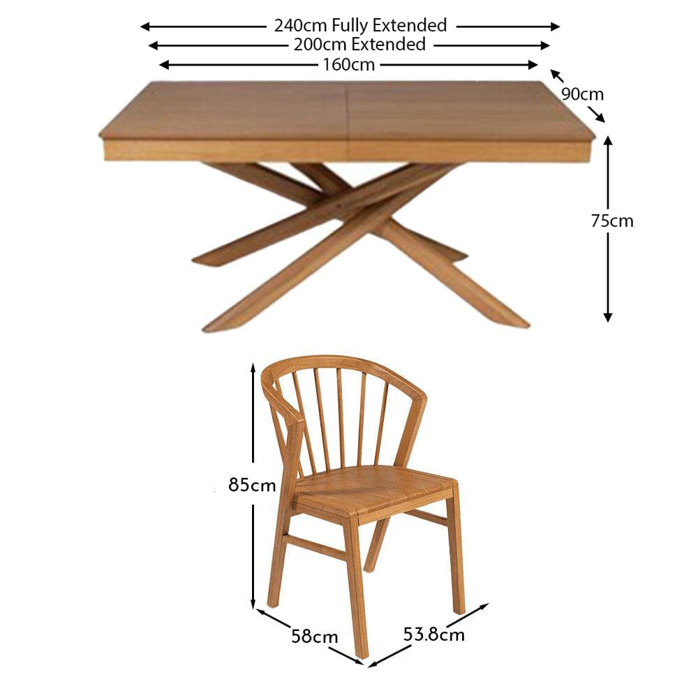 Amelia Oak Extendable Dining Table Set - 6 Seater - Mabel Oak Spindle Back Chairs