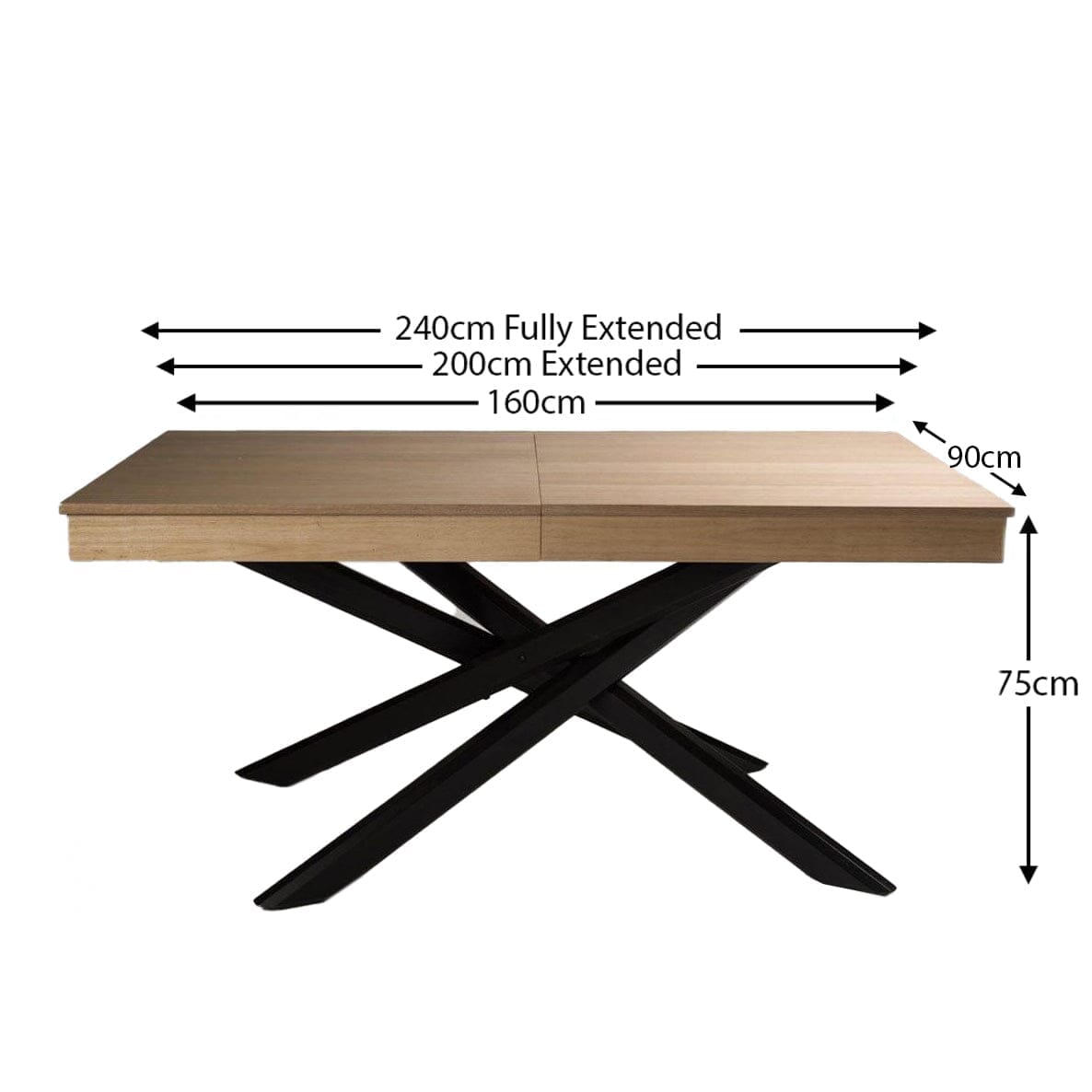 Amelia Oak Wood Dining Table - Extendable - Black Legs