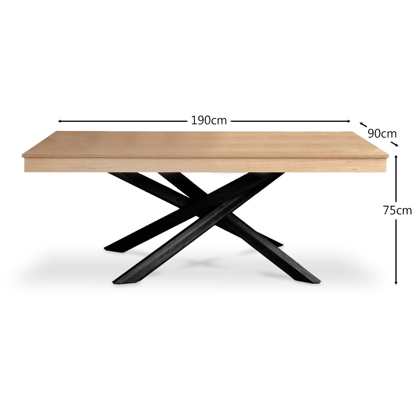 Amelia Pale Oak Wood Dining Table - - Black Legs - Laura James