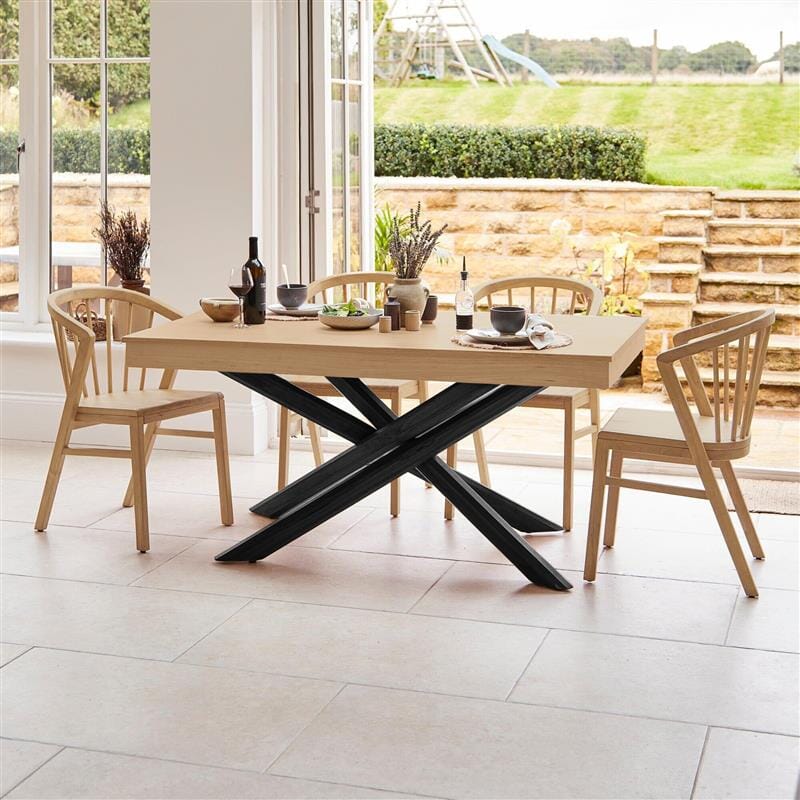 Amelia Pale Oak Wood Dining Table - Non Extendable - Black Legs - Laura James