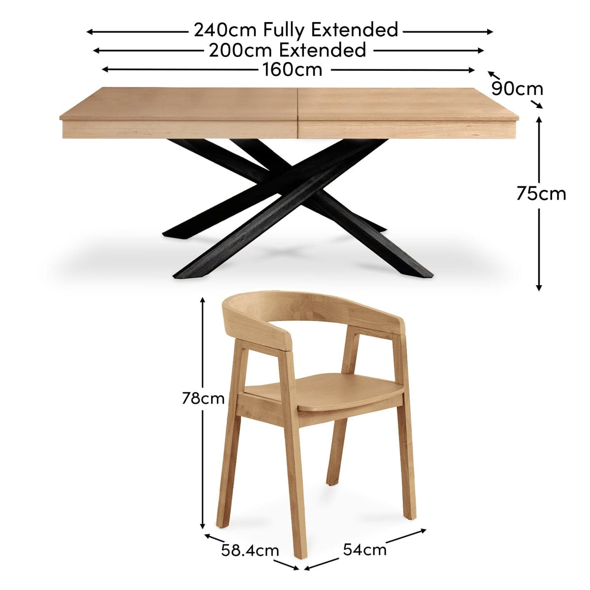 Amelia Pale Oak Extendable Dining Table Set with Black Legs - 6 Seater - Pale Oak Armchairs - Laura James