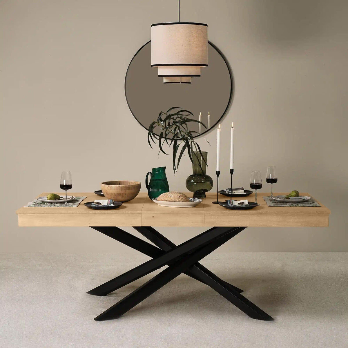 Amelia Pale Oak Wood Dining Table - Extendable - Black Legs - Laura James