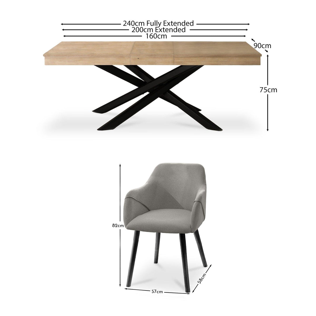 Amelia Whitewash Extendable Dining Table Set - 6 Seater - Freya Fossil Carver Chairs - Black Legs - Laura James