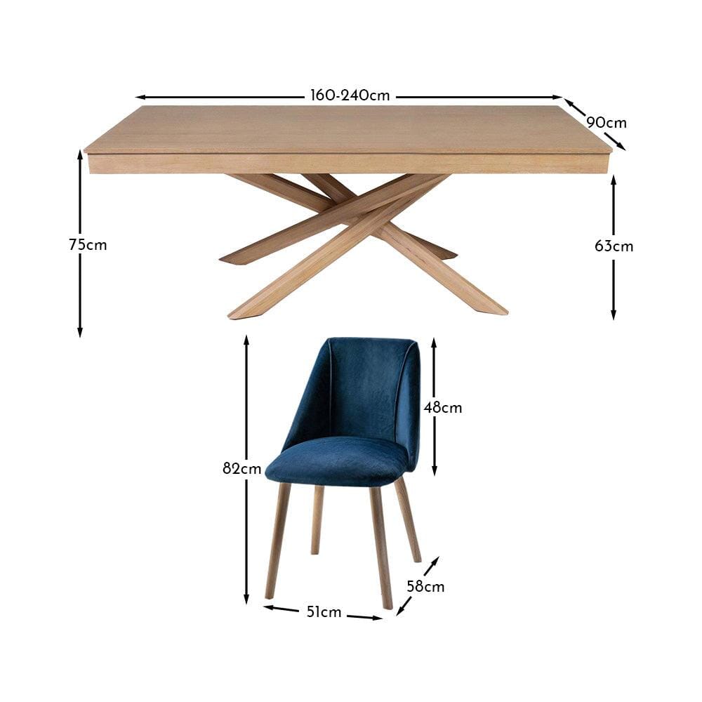 Amelia Whitewash Extendable Dining Table Set - 6 Seater - Freya Blue Dining Chairs With Whitewash Oak Legs - Laura James