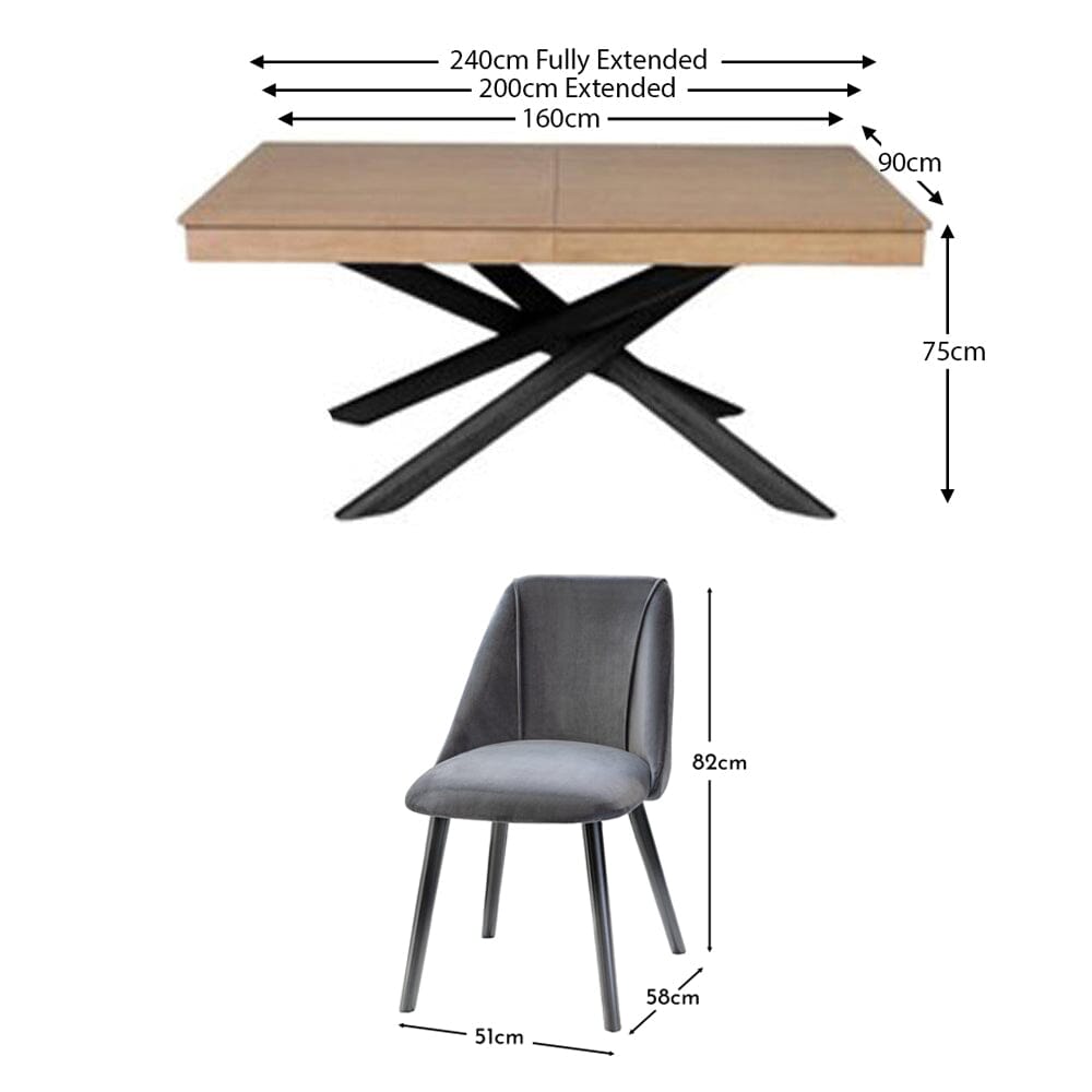 Amelia Whitewash Extendable Dining Table Set - 6 Seater - Freya Grey Dining Chairs - Black Legs