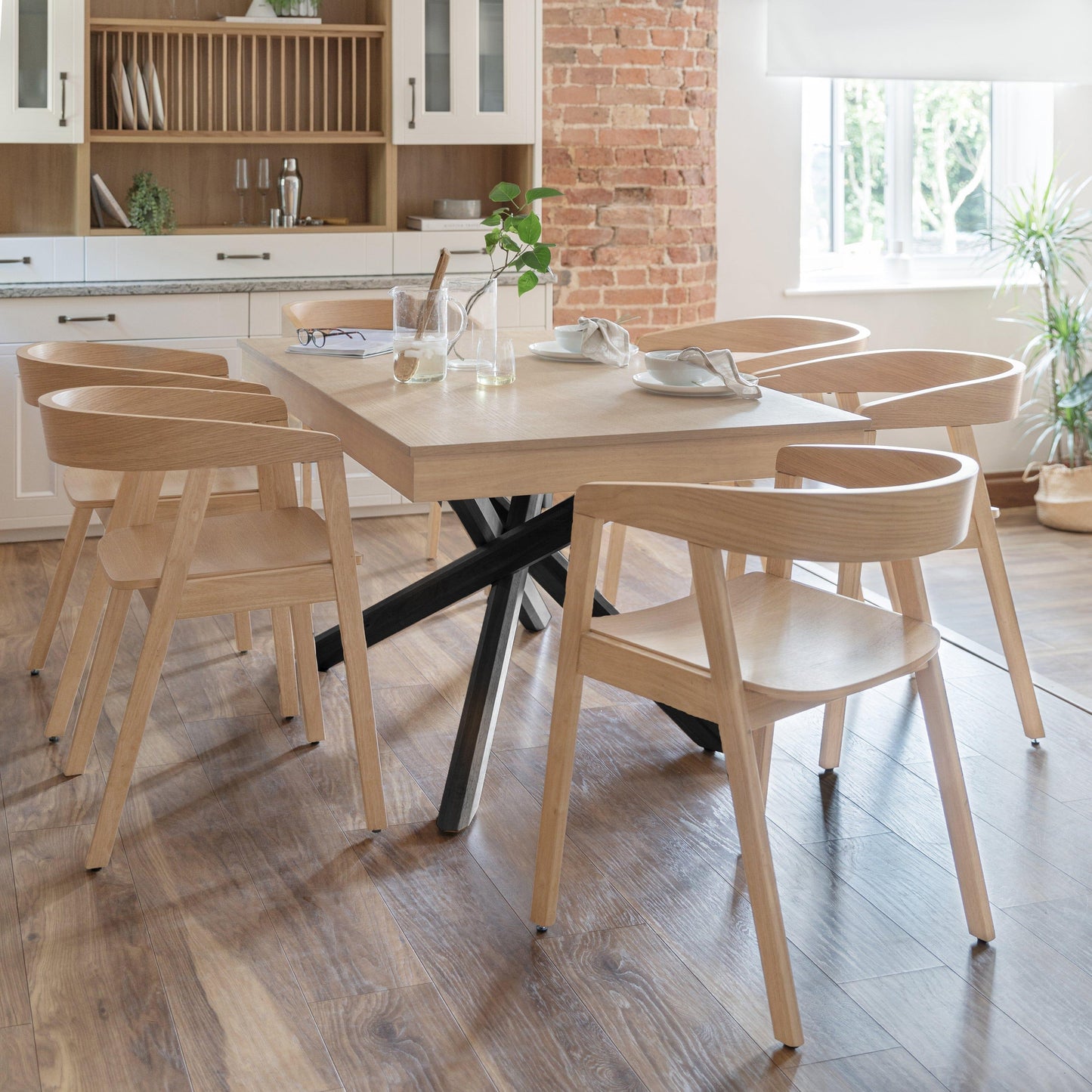 Amelia Black Whitewash Extending dining table - 6 seater - Ella Pale Oak wooden chairs