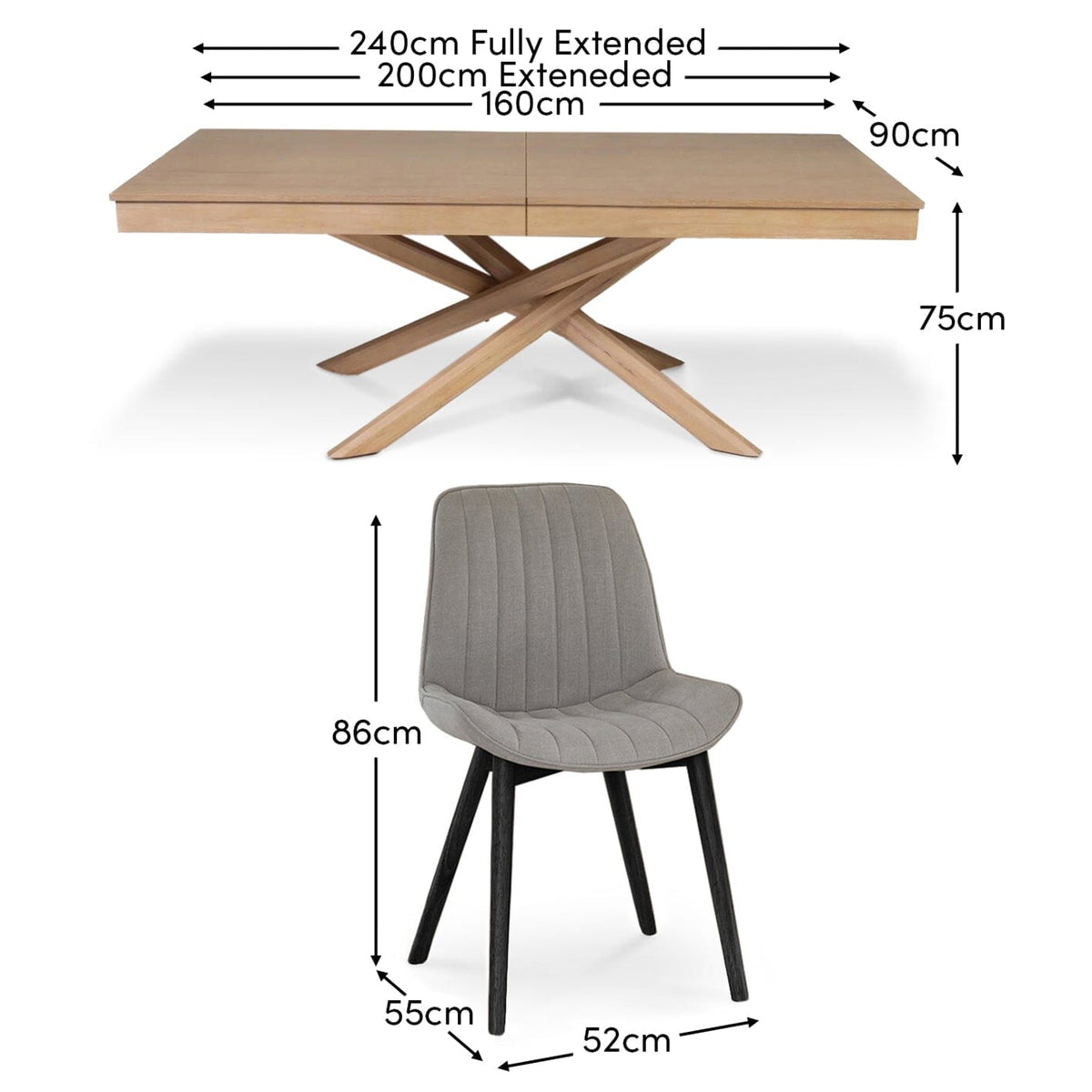 Amelia Whitewash Extending Dining Table Set - 6 Seater - Bella Dining Chairs - Black Legs = Laura James